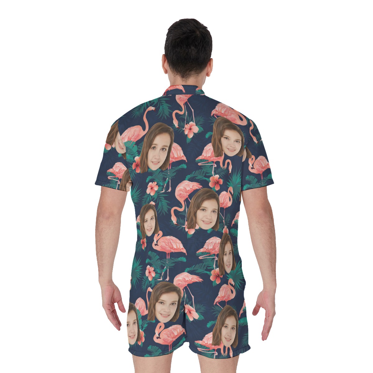 Flamingo Floral Men's Romper With Custom Face