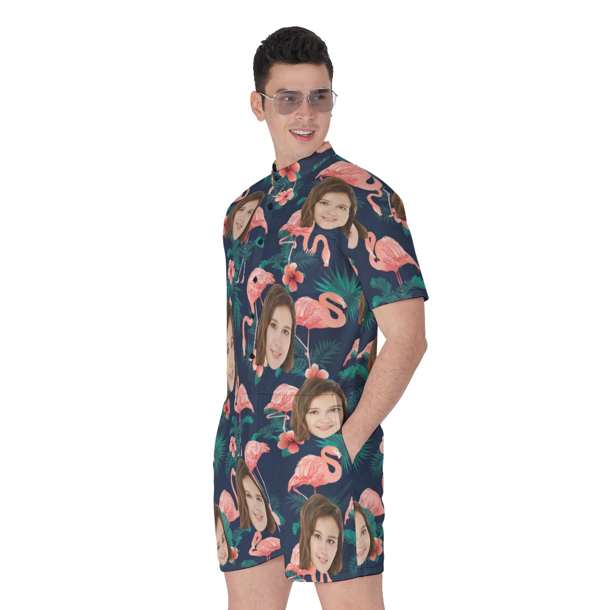 Flamingo Floral Men's Romper With Custom Face