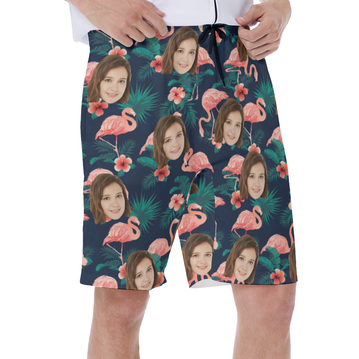 Flamingo Floral Men's Hawaiian Shorts With Custom Face