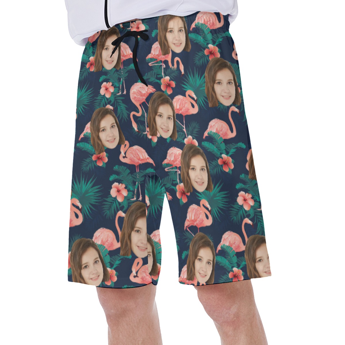 Flamingo Floral Men's Hawaiian Shorts With Custom Face