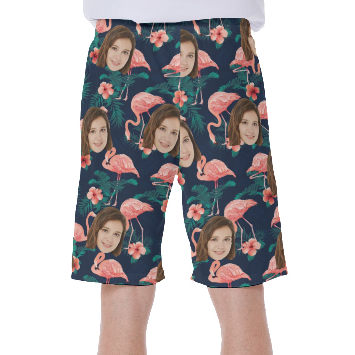 Flamingo Floral Men's Hawaiian Shorts With Custom Face