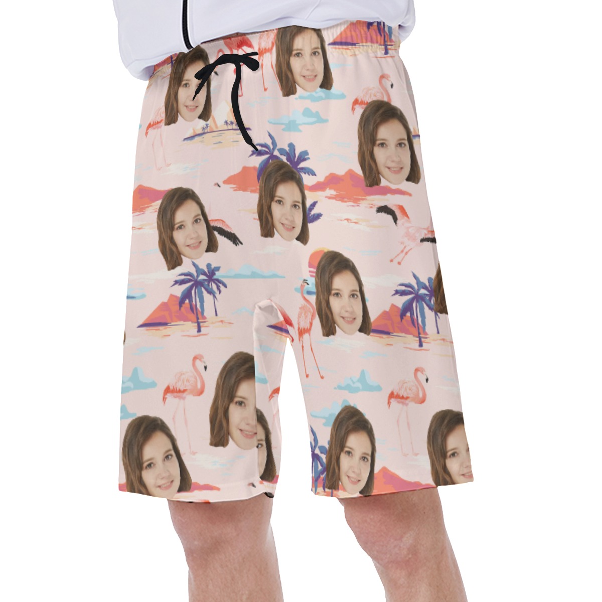 Custom Face Flamingo Beach Swim Trunks For Men
