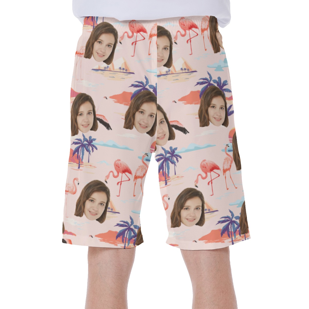Custom Face Flamingo Beach Swim Trunks For Men