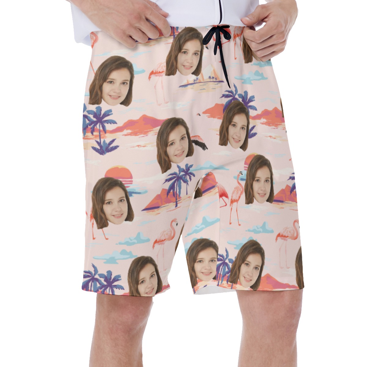 Custom Face Flamingo Beach Swim Trunks For Men