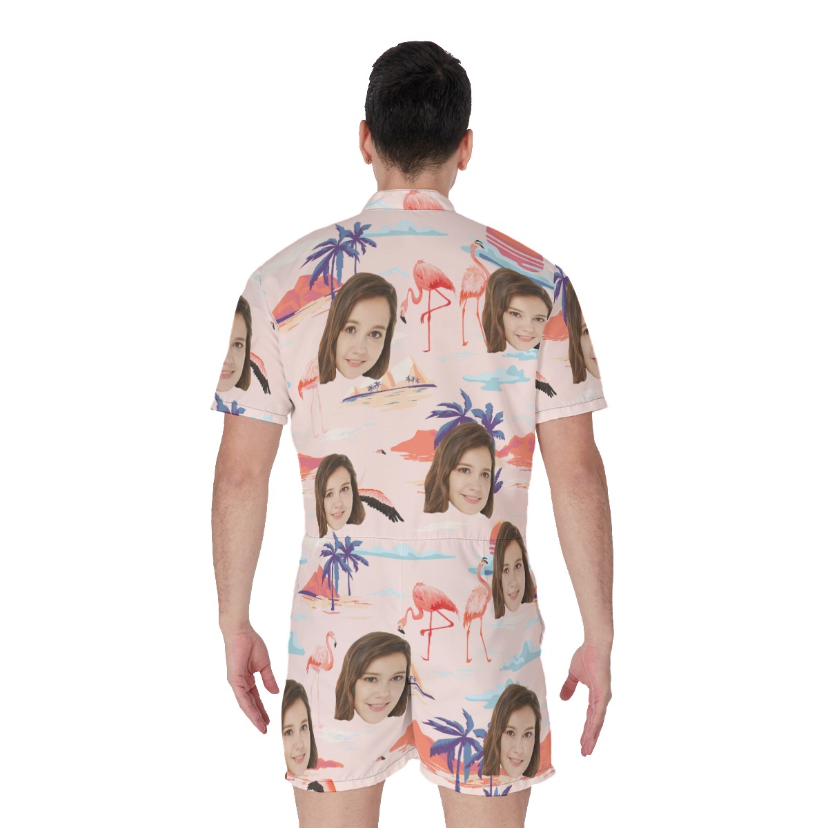 Custom Face Flamingo Beach Romper For Men
