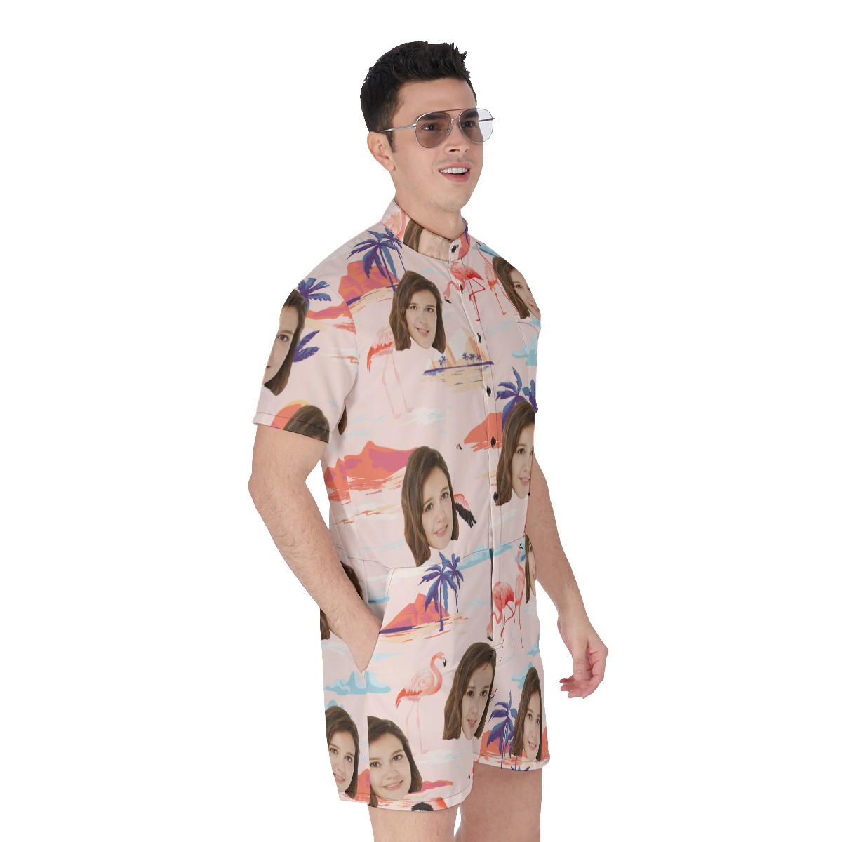 Custom Face Flamingo Beach Romper For Men