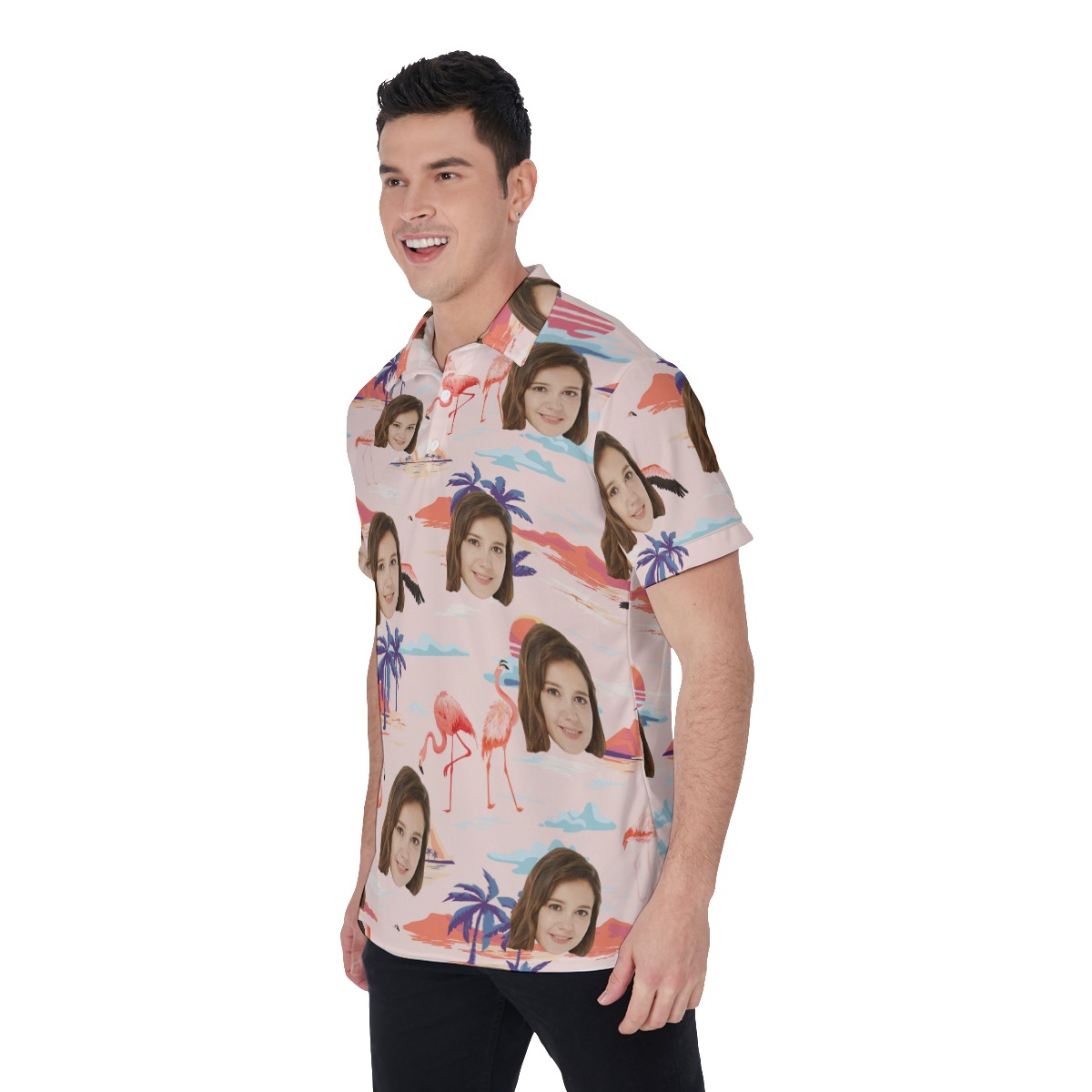 Custom Flamingo Pink Polo Shirt With Custom Face