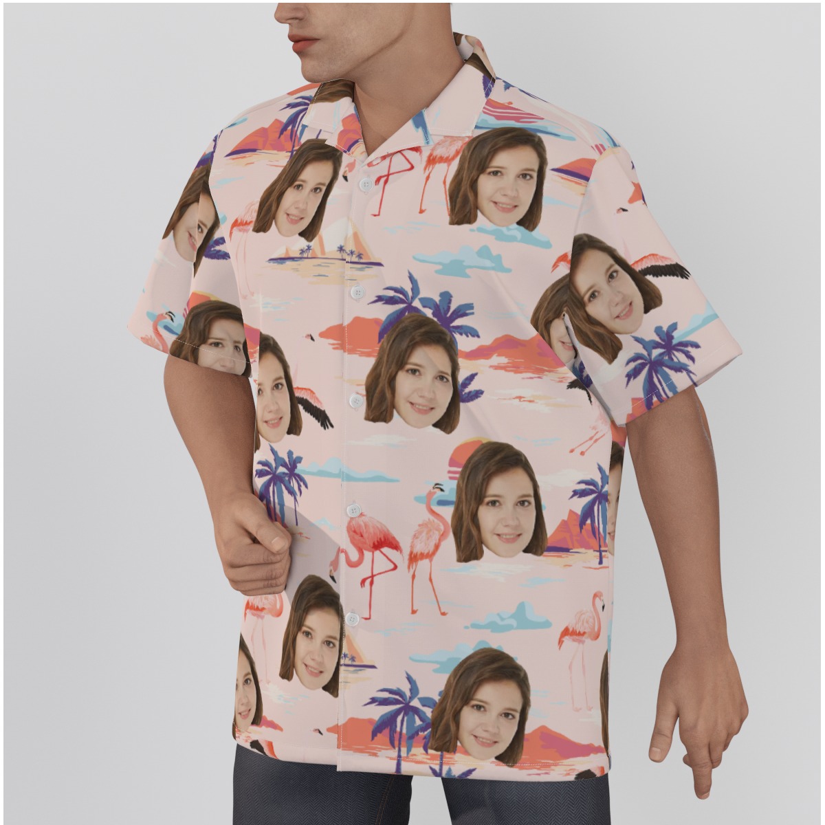 Custom Flamingo Pink Hawaiian Shirt With Custom Face