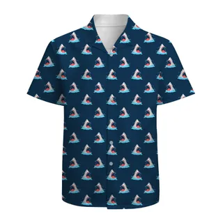 Funny Shark Men's Cotton Hawaiian Shirts