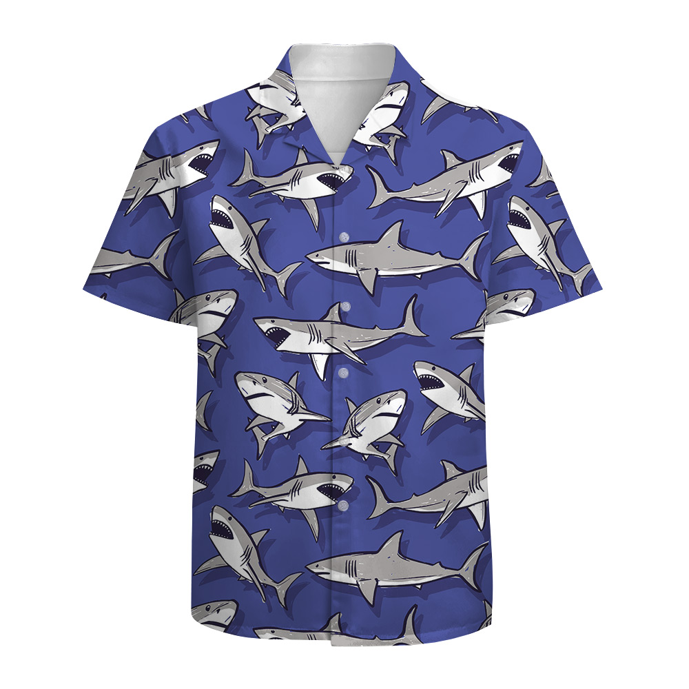 Shark Purple Cotton Hawaiian Shirts For Men - variant image 1