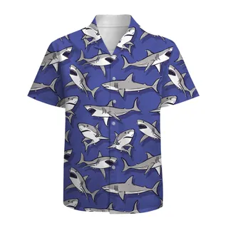 Shark Purple Cotton Hawaiian Shirts For Men