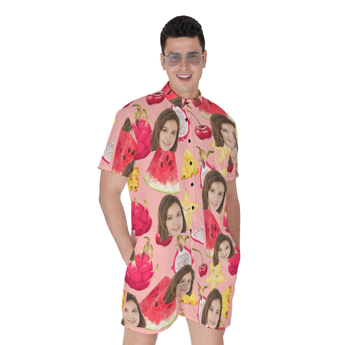 Watermelon Fruit Men's Romper With Custom Face - variant image 1