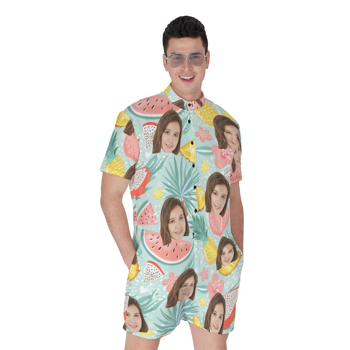 Fruit Summer Men's Hawaiian Romper With Custom Face - variant image 1