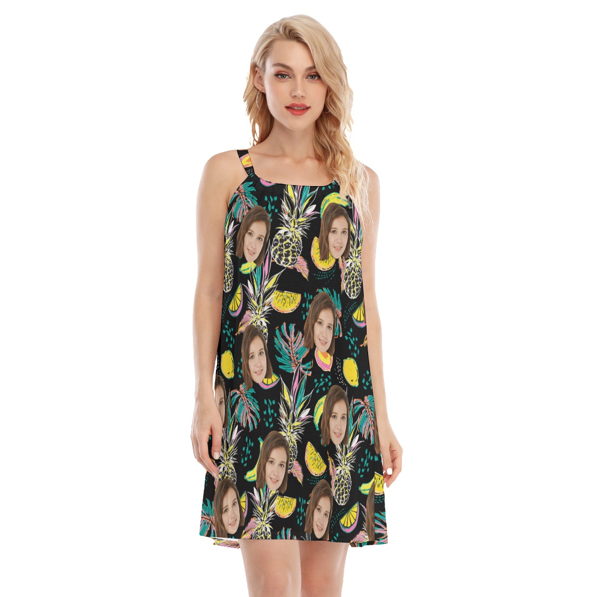 Vintage Pineapple Women's Cami Dress With Custom Face - variant image 1