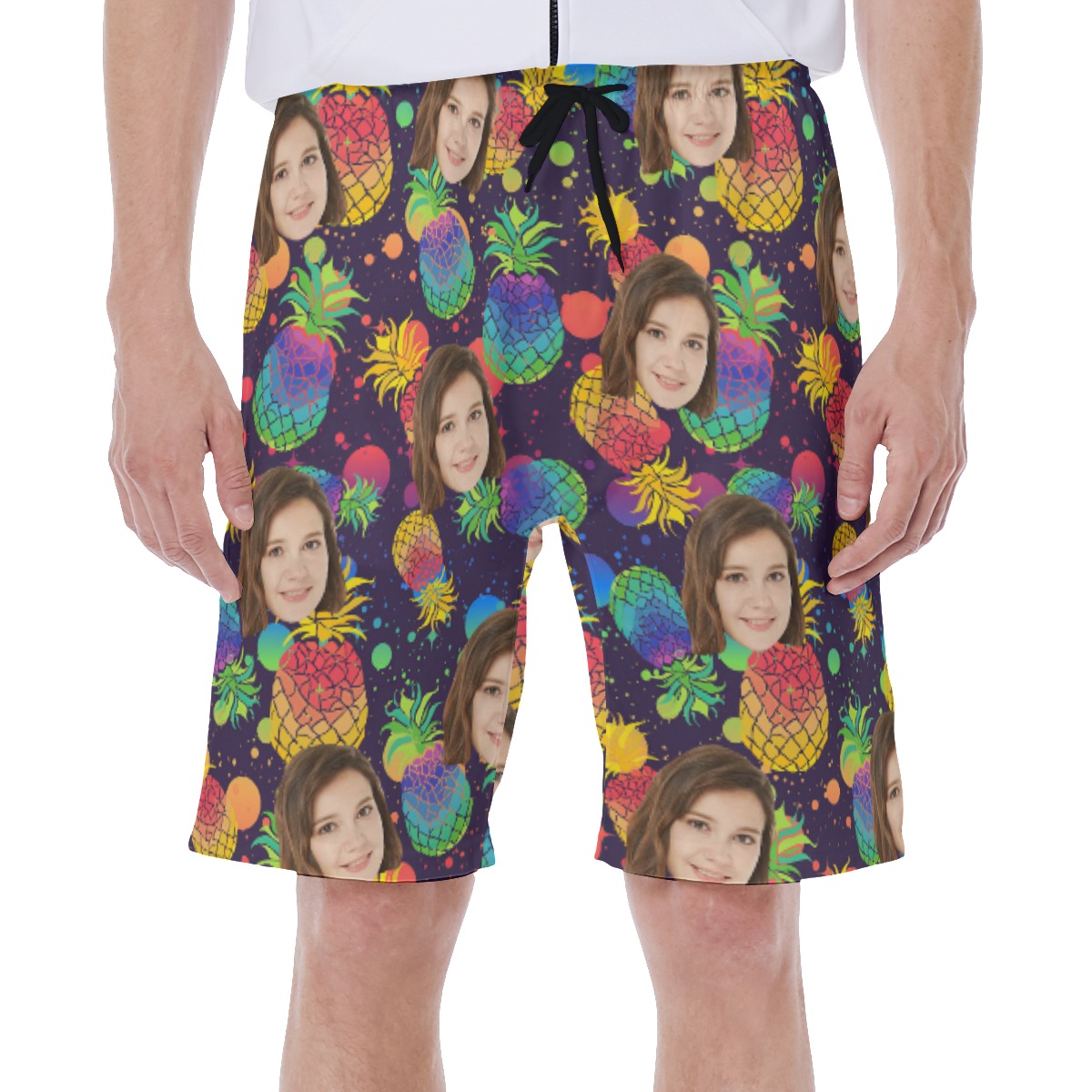 Pineapple Colorful Men's Custom Face Hawaiian Shorts - variant image 1