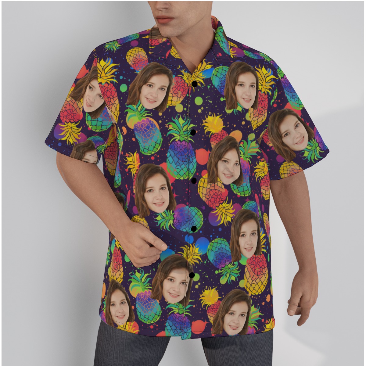 Pineapple Colorful Button Up Shirt With Multi Faces - variant image 1
