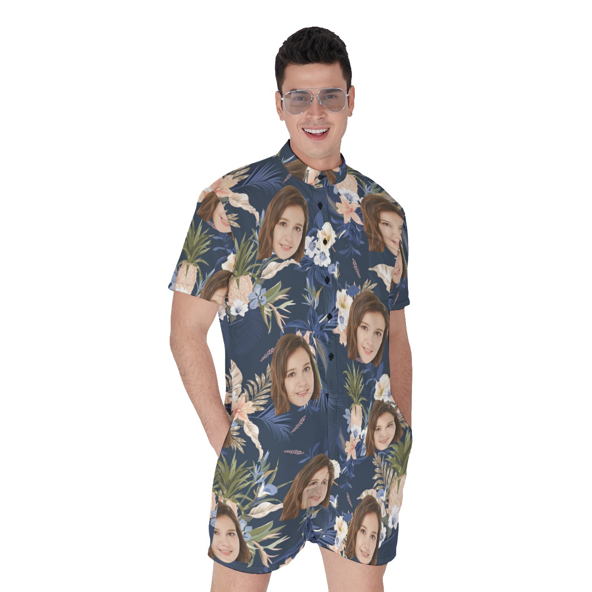 Vintage Floral Navy Summer's Romper With Face - variant image 1