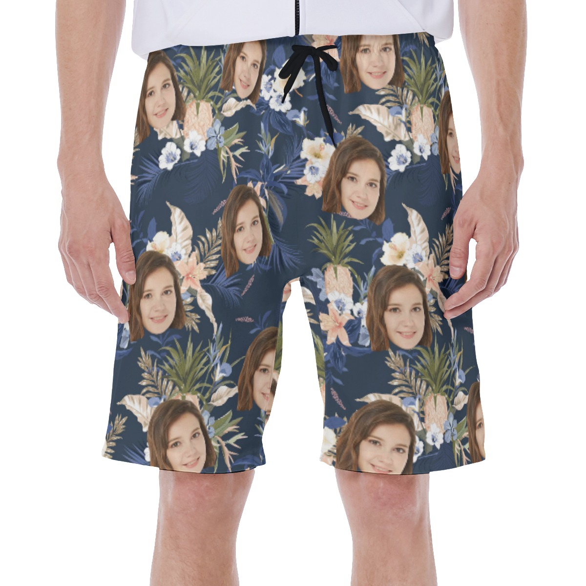 Vintage Floral Navy Hawaiian Shorts With Face - variant image 1