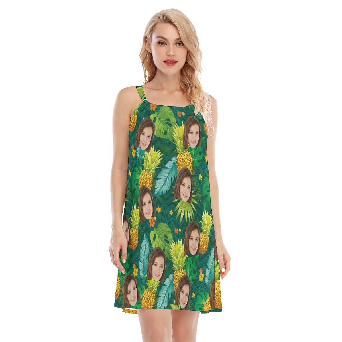 Pineapple Green Women Dress With Multi Faces - variant image 1