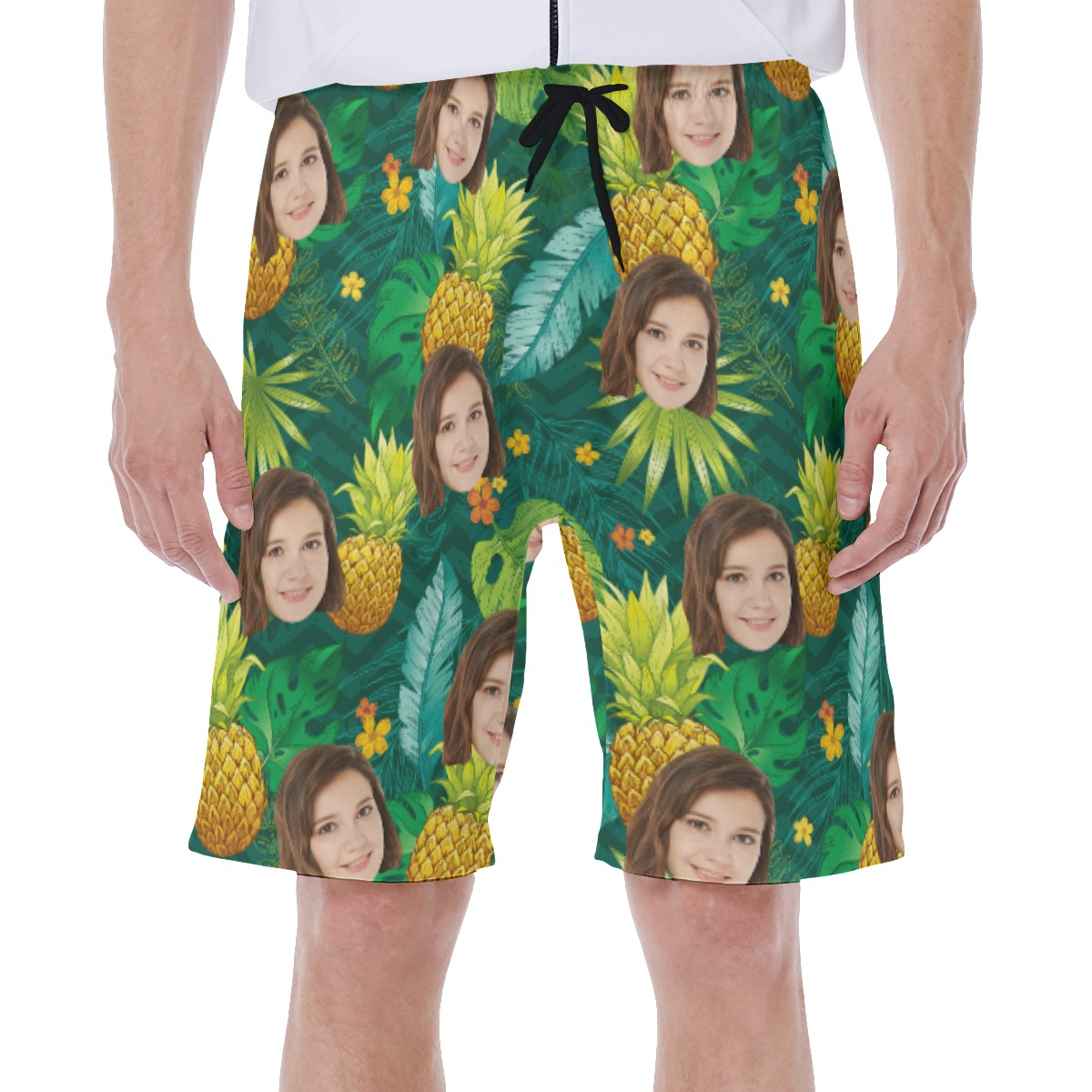 Pineapple Green Men's Swim Trunks With Custom Face - variant image 1