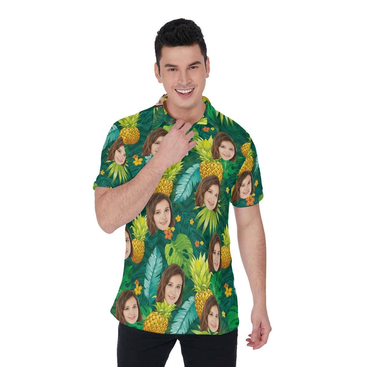 Pineapple Green Polo Shirt With Custom Face - variant image 1