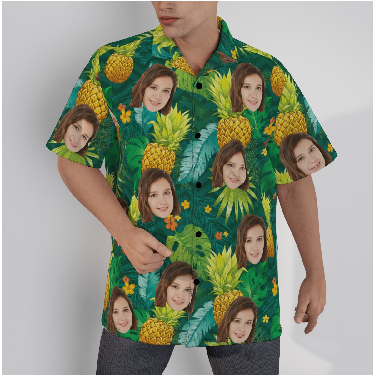 Pineapple Green Hawaiian Shirt With Custom Face - variant image 1