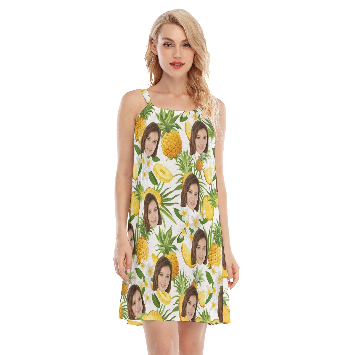 Pineapple Custom Tropical Women's Cami Dress With Face - variant image 1