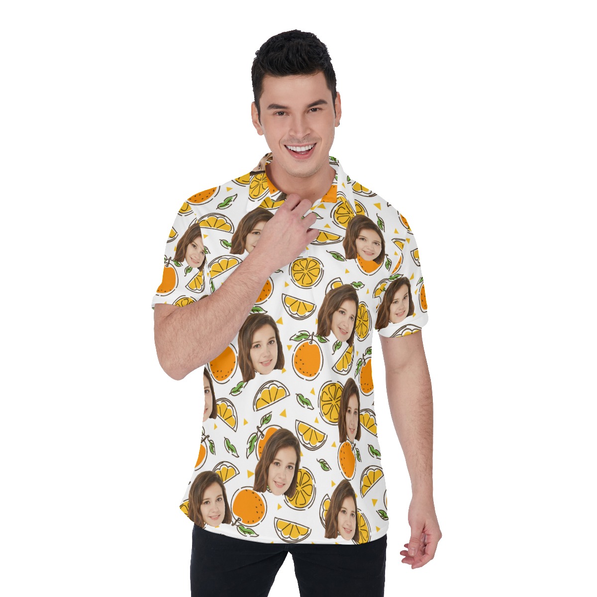 Custom Face Orange Fruit Men's Polo Shirt - variant image 1