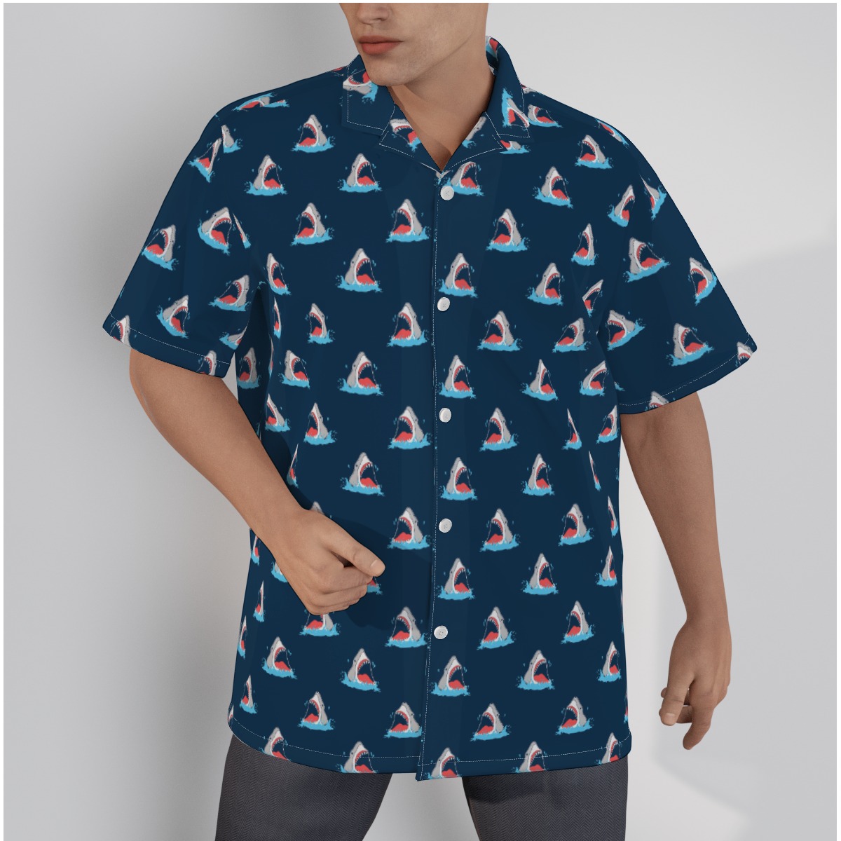 Funny Shark Men's Cotton Hawaiian Shirts