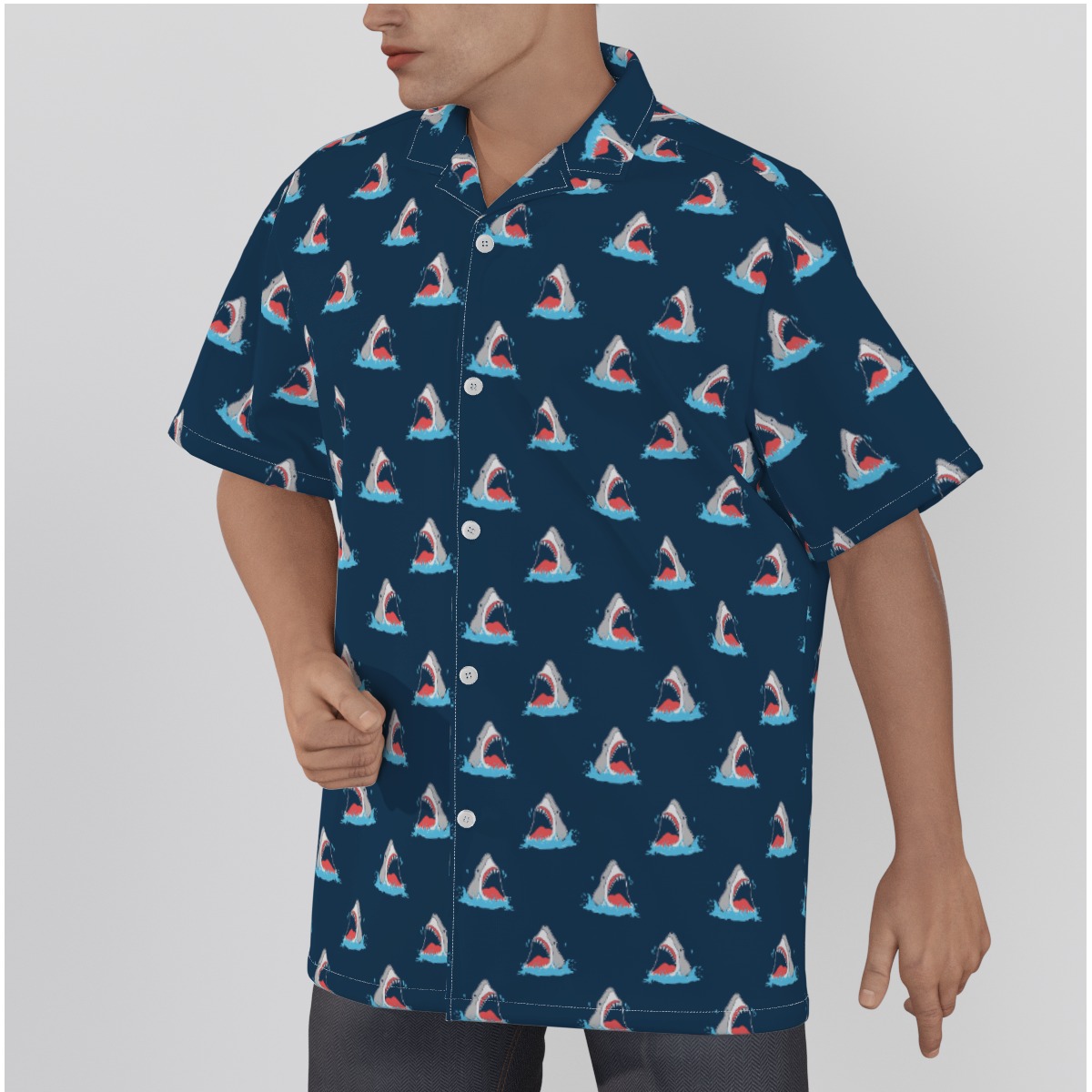 Funny Shark Men's Cotton Hawaiian Shirts