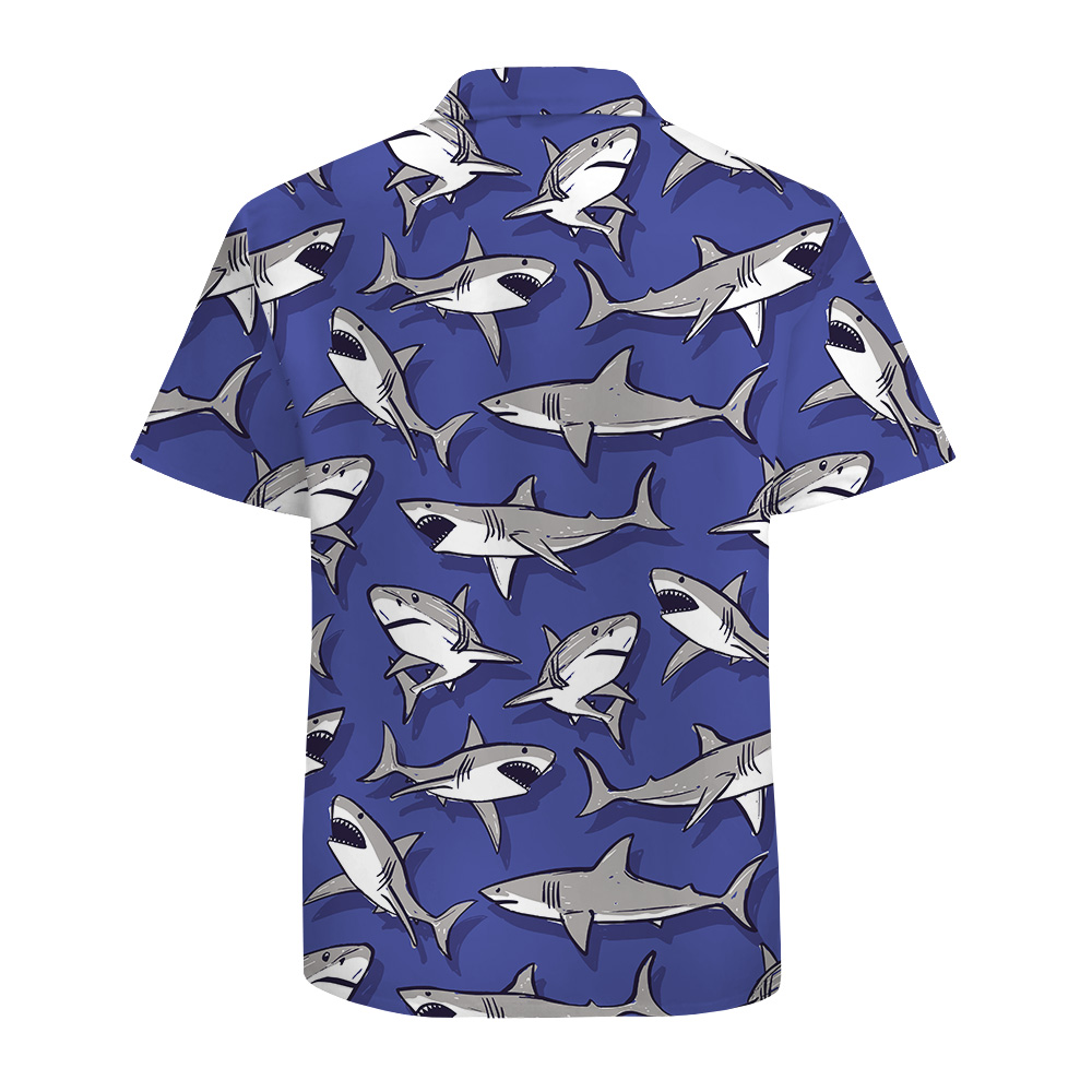 Shark Purple Cotton Hawaiian Shirts For Men