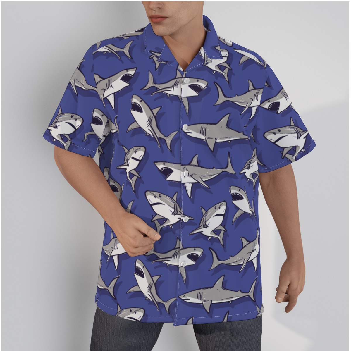 Shark Purple Cotton Hawaiian Shirts For Men
