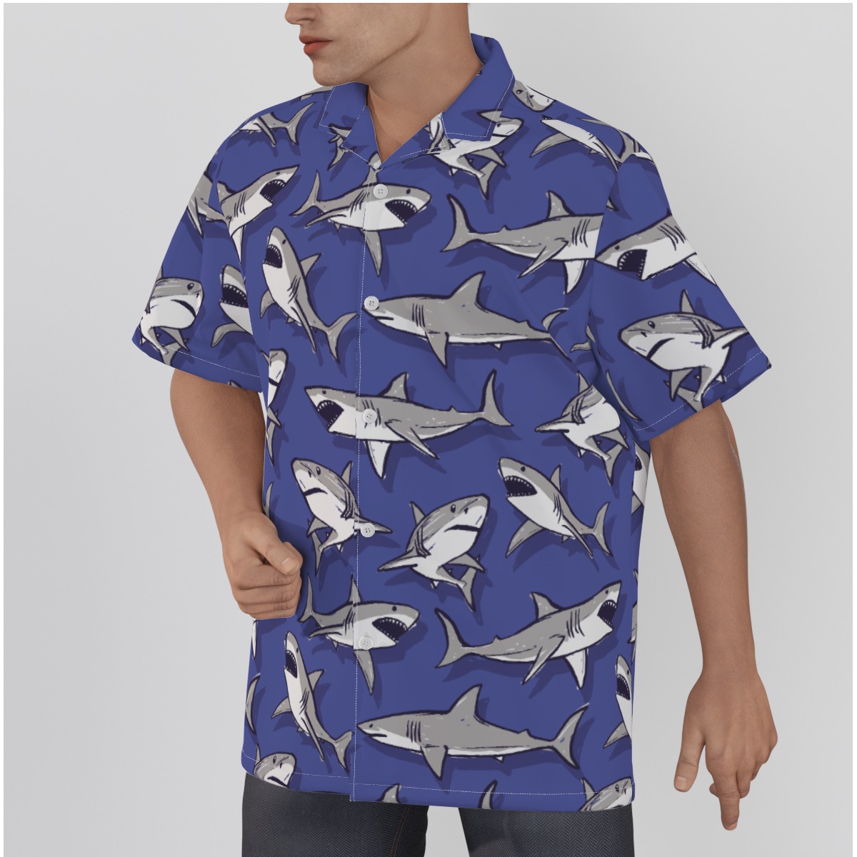 Shark Purple Cotton Hawaiian Shirts For Men