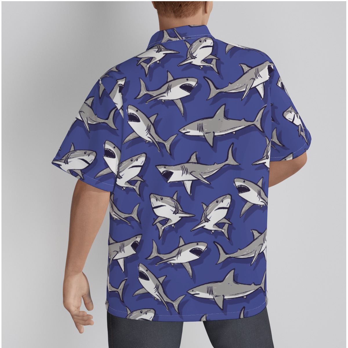 Shark Purple Cotton Hawaiian Shirts For Men