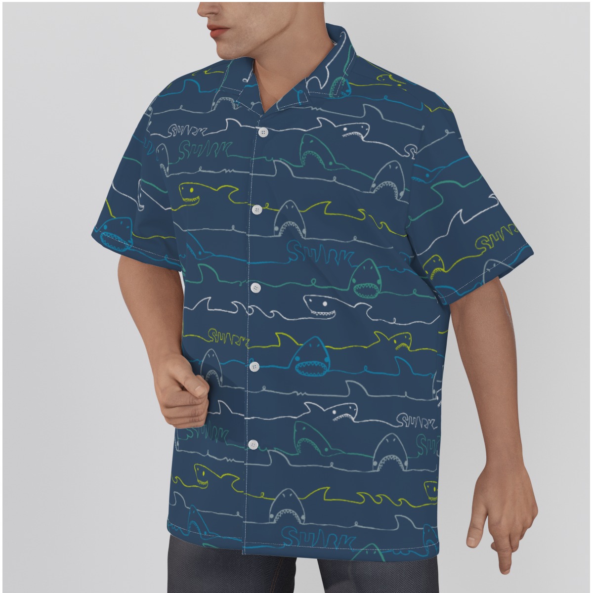 Men's Shark Cotton Aloha Shirt