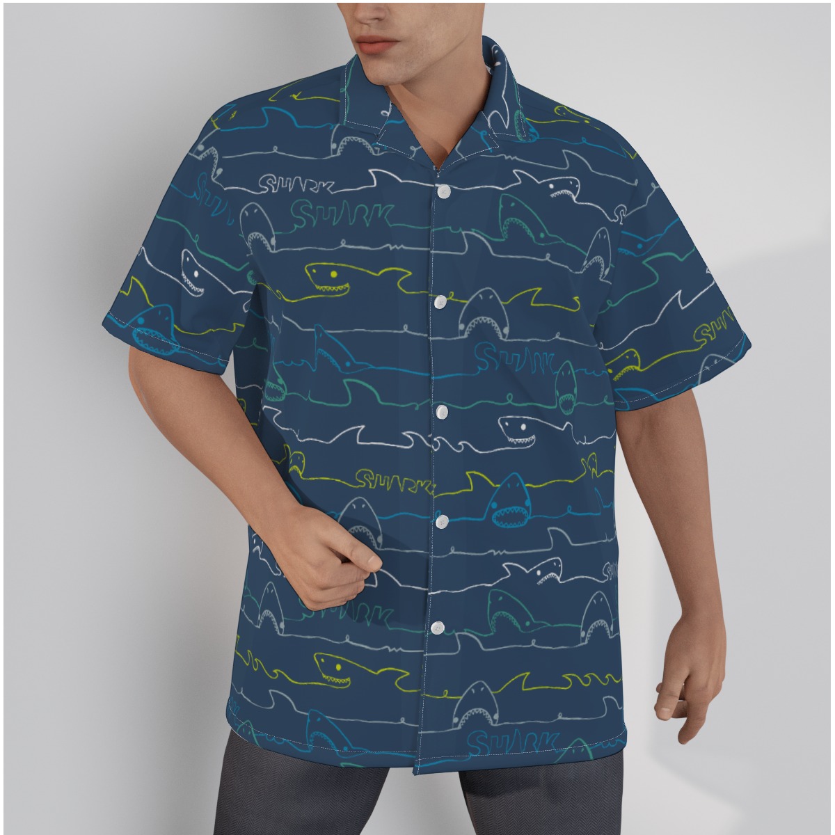 Men's Shark Cotton Aloha Shirt