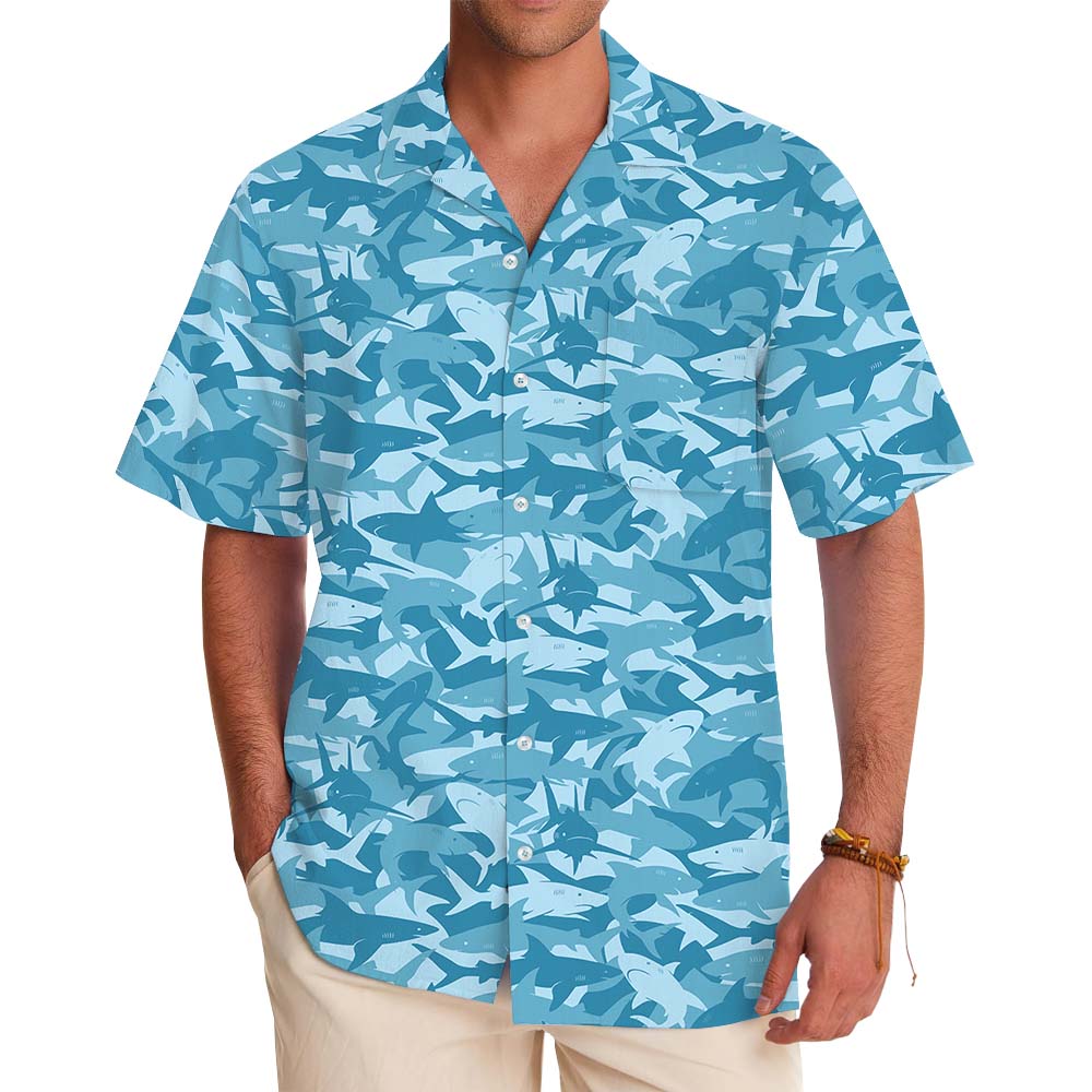 Blue Shark Men's 100% Cotton Hawaiian Shirt