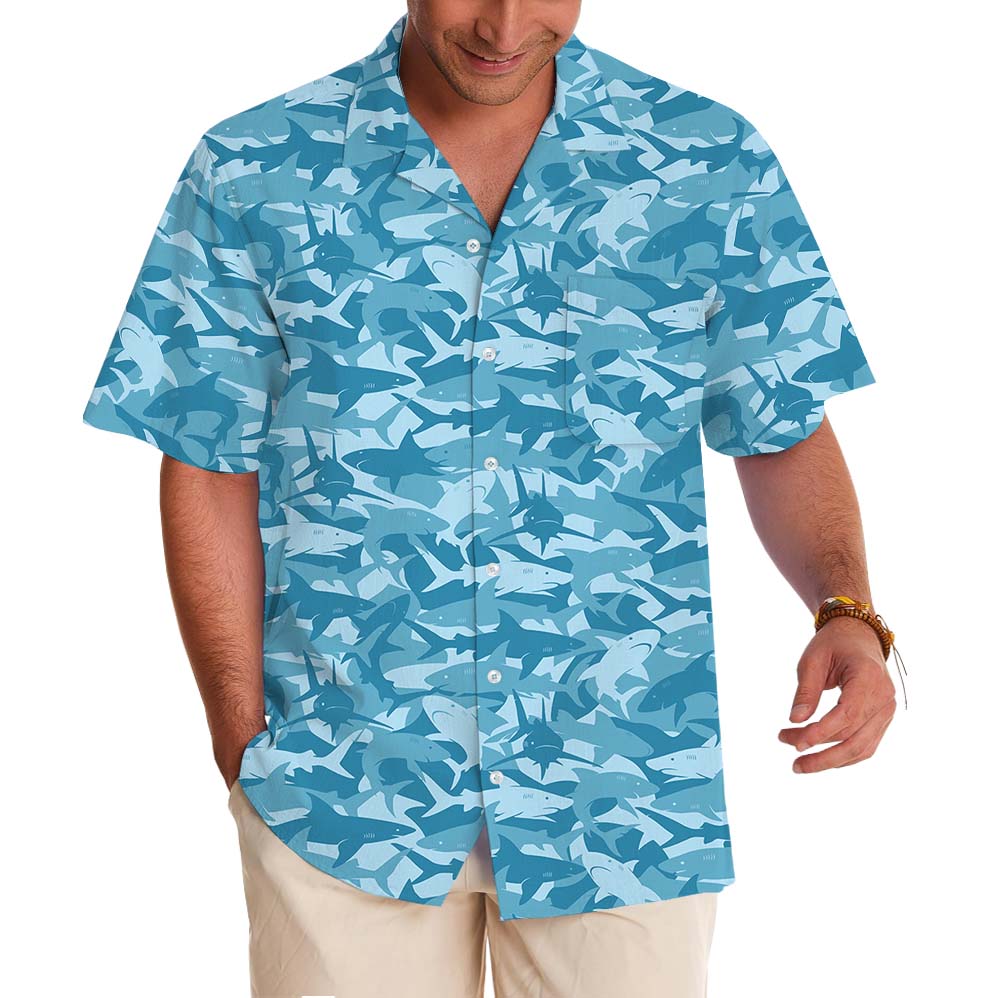 Blue Shark Men's 100% Cotton Hawaiian Shirt