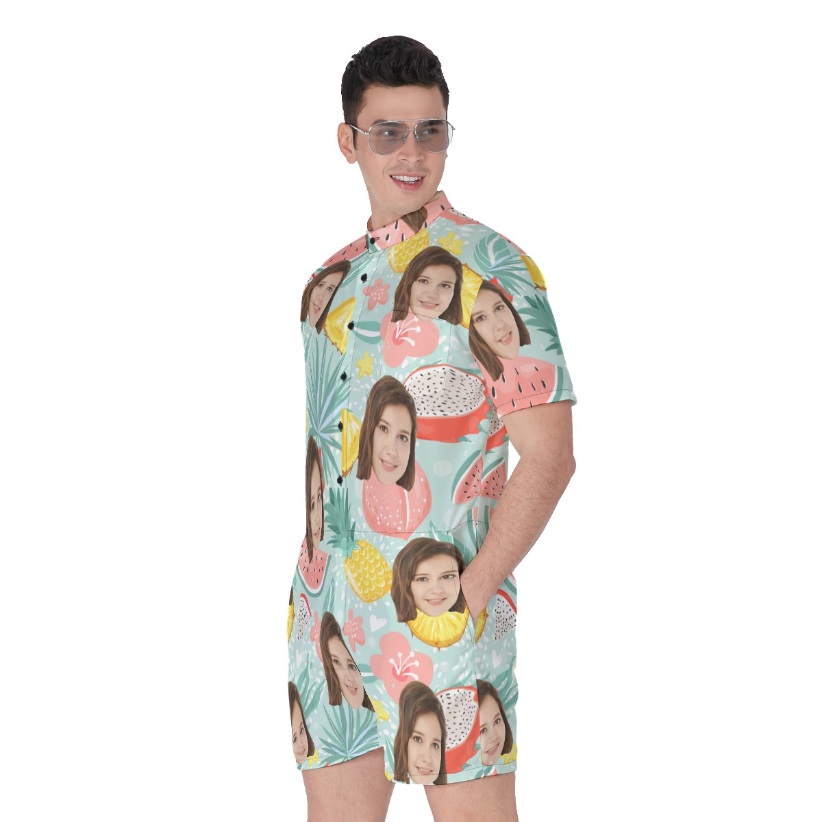 Fruit Summer Men's Hawaiian Romper With Custom Face