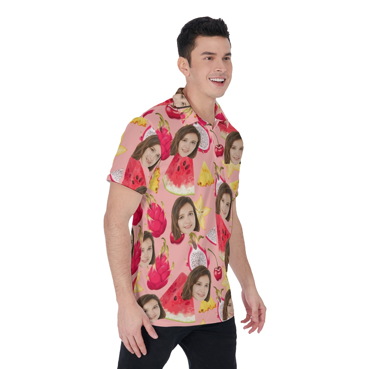 Funny Watermelon Men's Hawaiian Polo Shirt With Custom Face