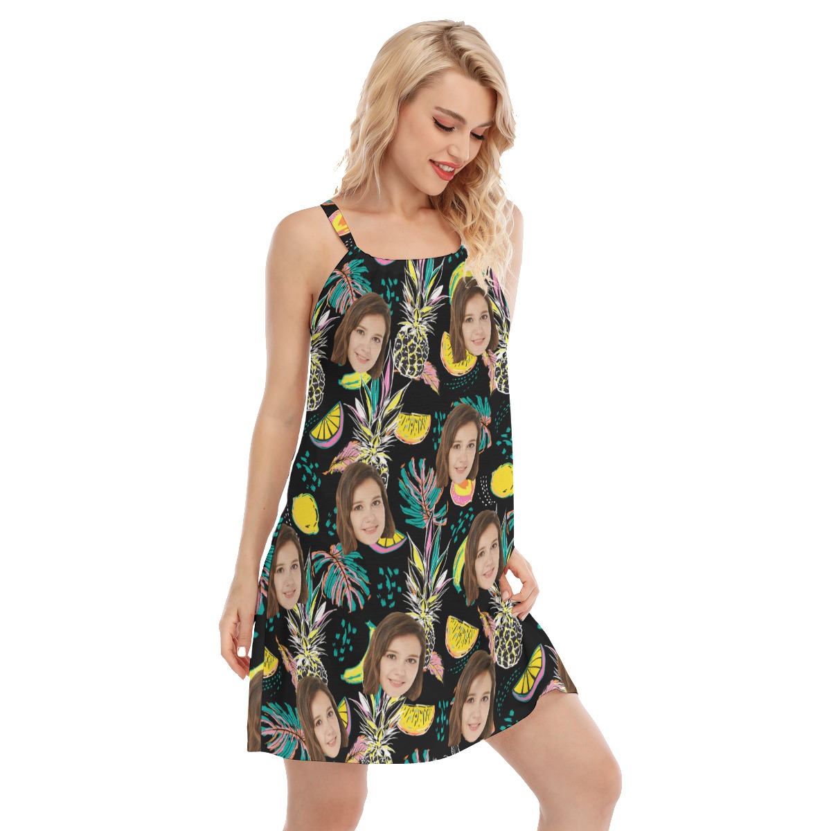 Vintage Pineapple Women's Cami Dress With Custom Face