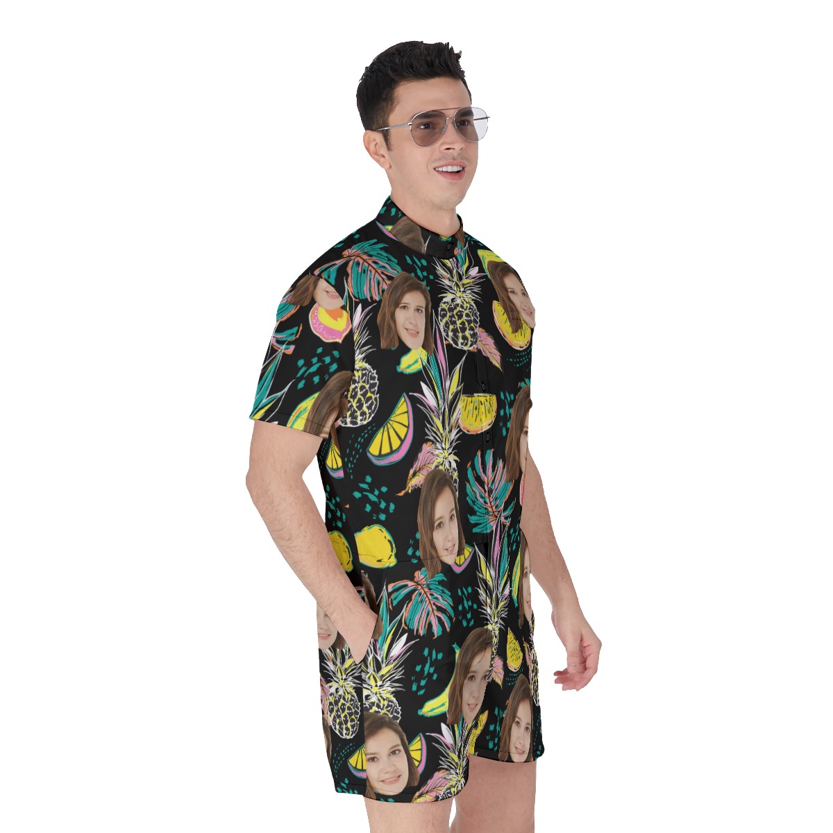 Vintage Pineapple Men's Hawaiian Romper With Custom Face