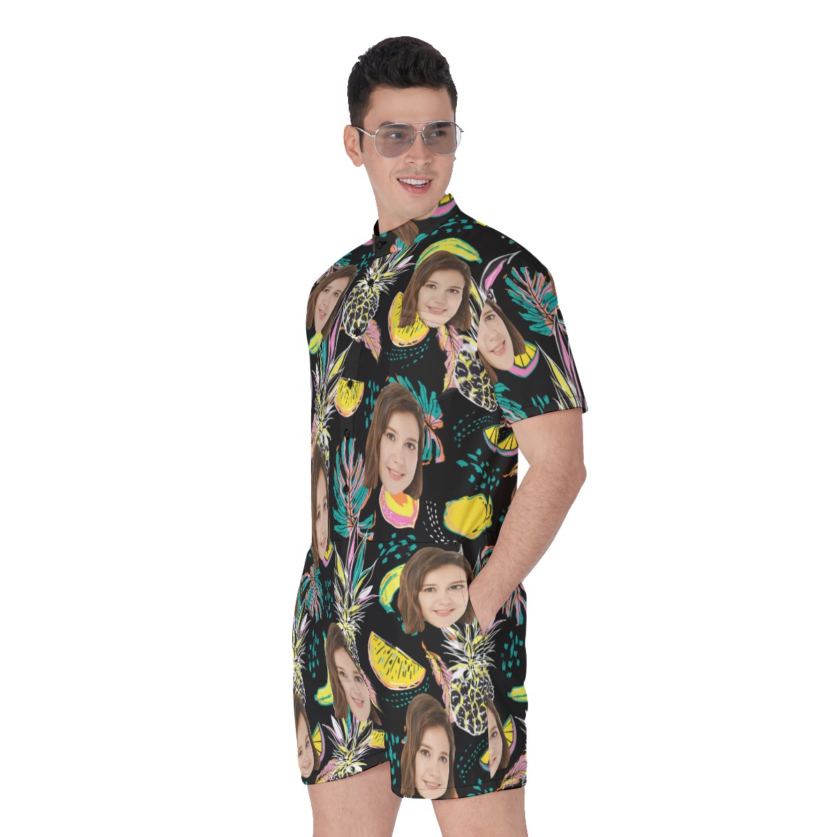 Vintage Pineapple Men's Hawaiian Romper With Custom Face