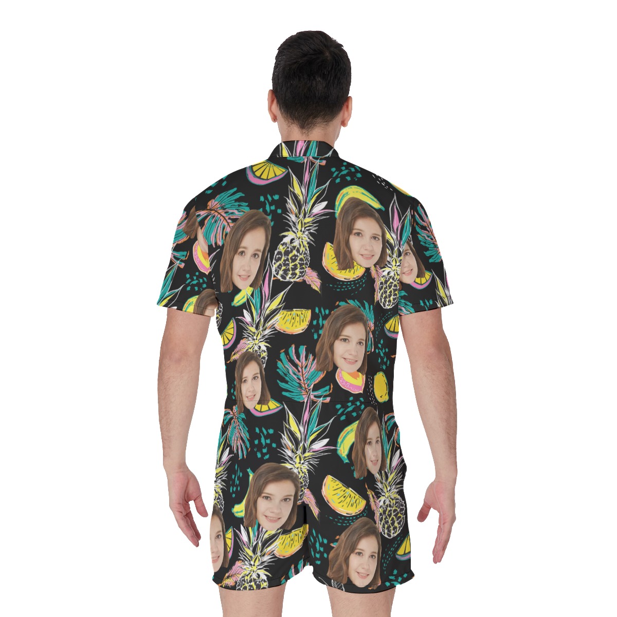 Vintage Pineapple Men's Hawaiian Romper With Custom Face