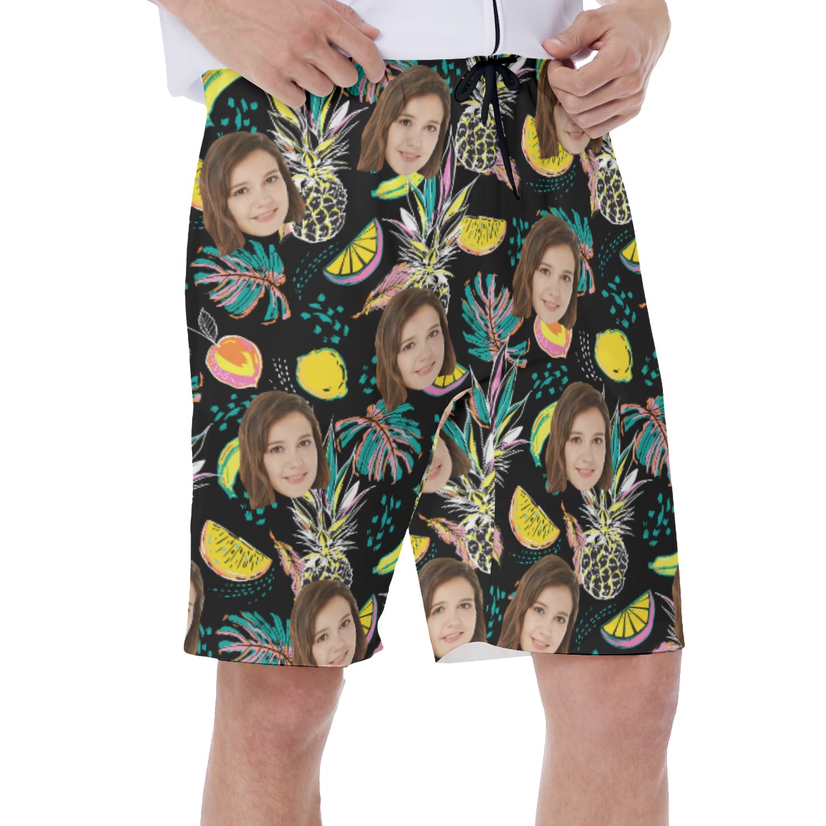 Vintage Pineapple Men's Hawaiian Swim Trunks With Custom Face