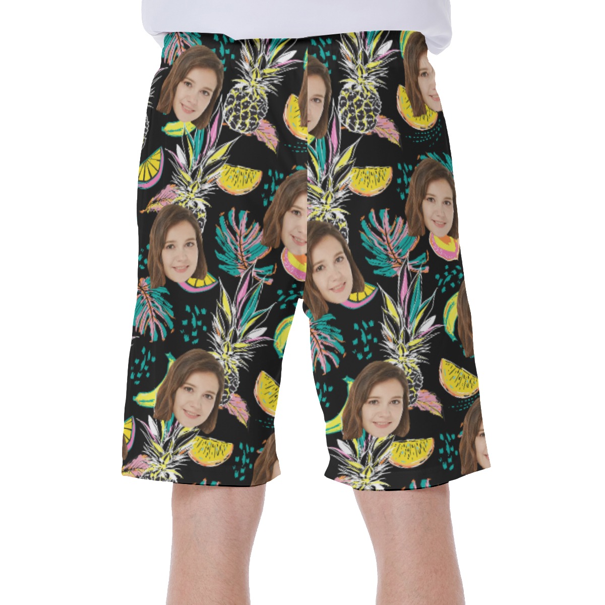 Vintage Pineapple Men's Hawaiian Swim Trunks With Custom Face
