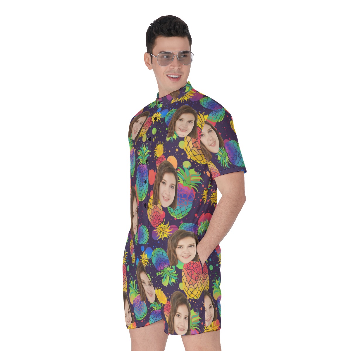 Custom Face Men's Romper With Colorful Pineapple