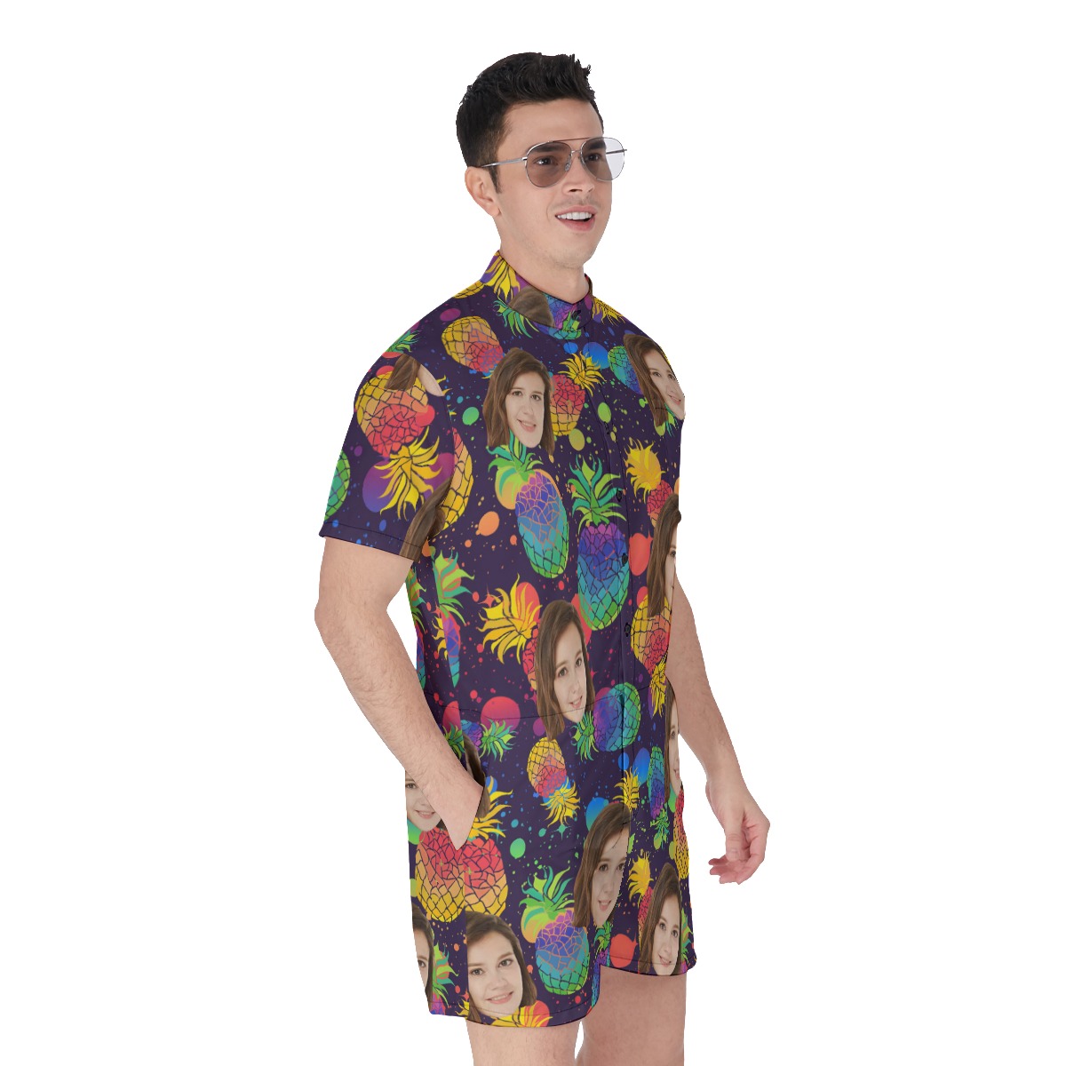 Custom Face Men's Romper With Colorful Pineapple