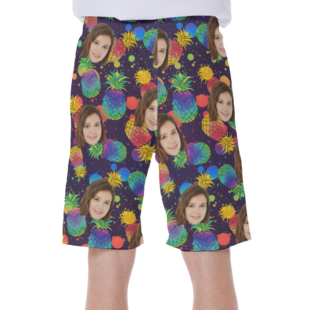 Pineapple Colorful Men's Custom Face Hawaiian Shorts