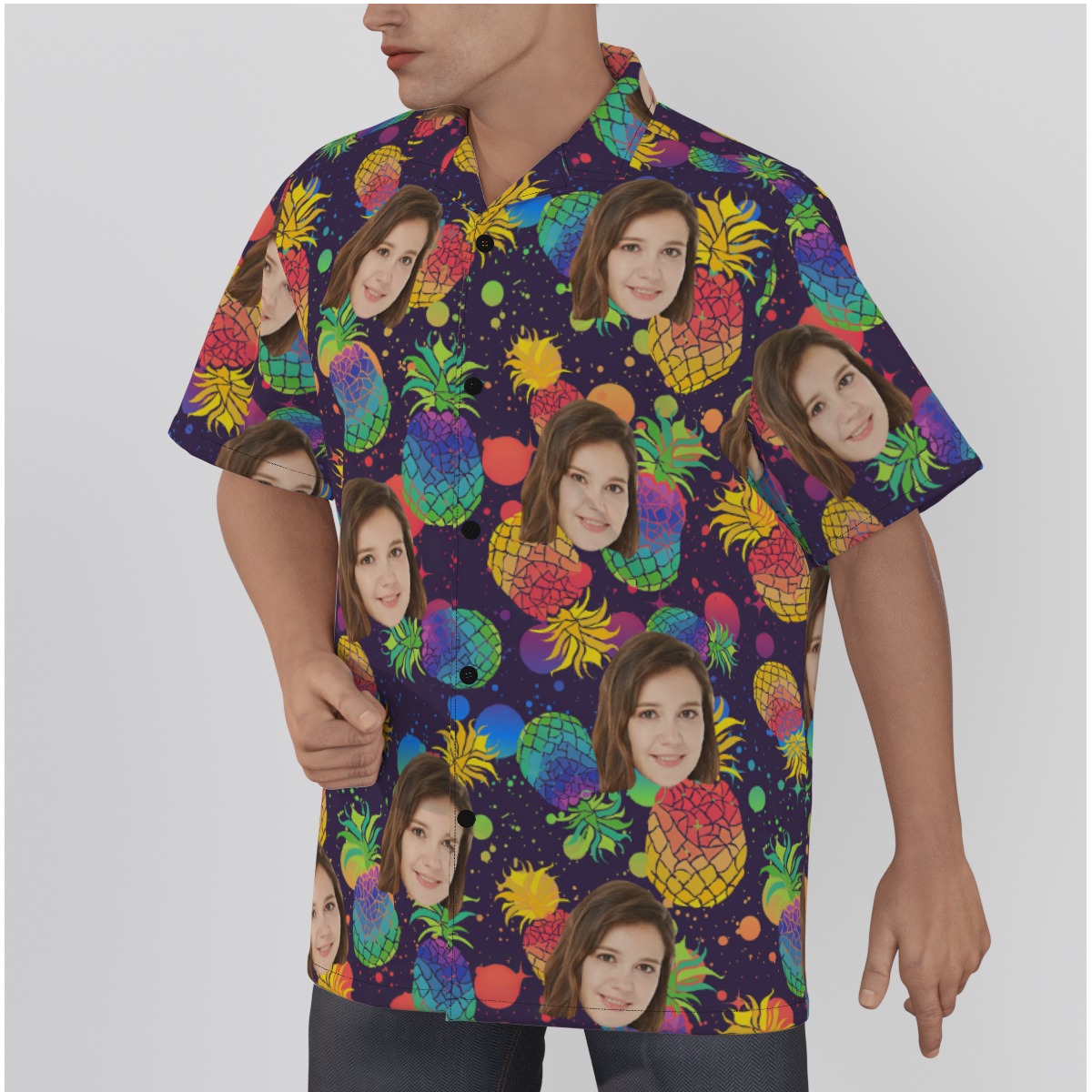 Pineapple Colorful Button Up Shirt With Multi Faces